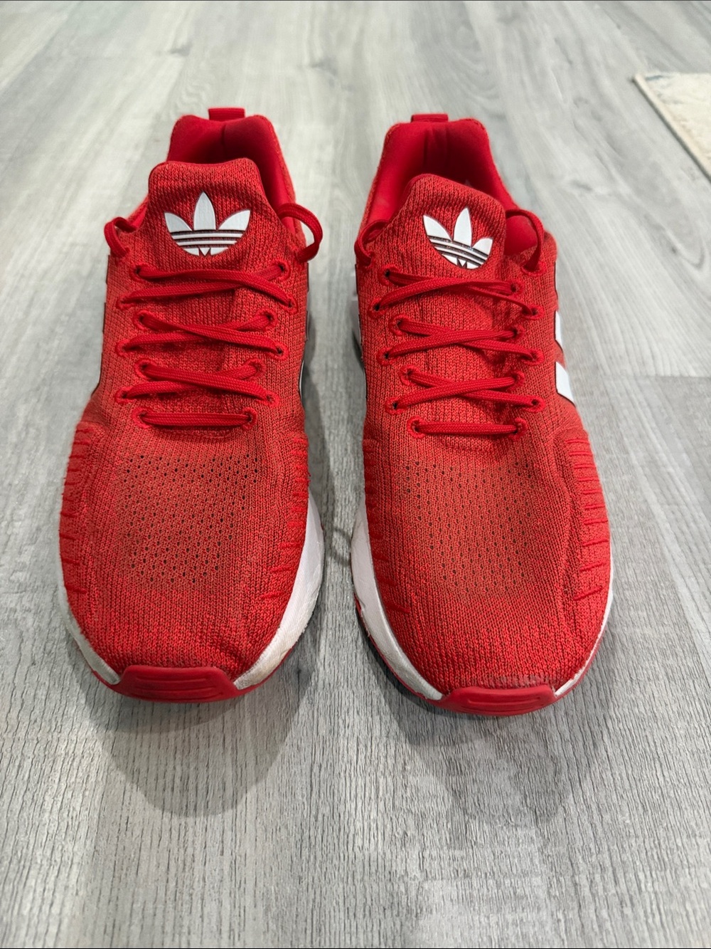 adidas Red Knit Athletic Sneakers with White Accents